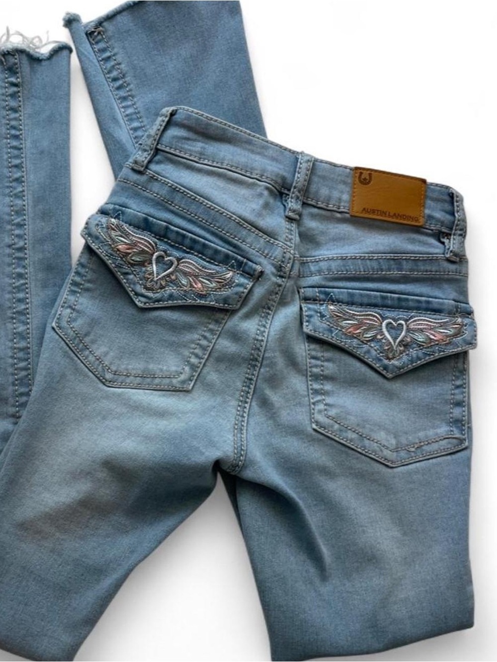 Austin Landings Women’s Light Blue Boot Cut Jeans with Heart Embroidery